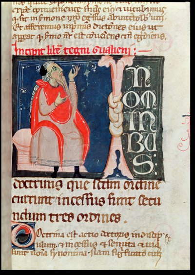 Pani 2046 fol. 261 Naukowiec, ilustracja na początku Komentarza Alibena Rhodonana do Ars Parva autorstwa Galena (ok. 130-c.201) autorstwa French School