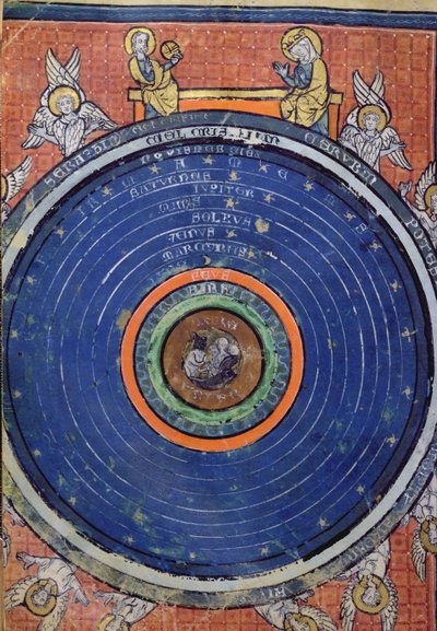p. 2200 f.115v. Świat według Arystotelesa miniatura z De Philosophia Mundi Guillaume de Conches (1100-54) 1276-77 autorstwa French School