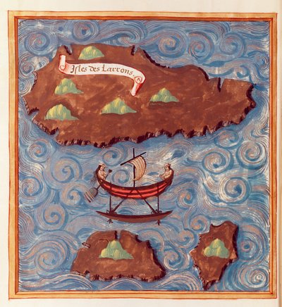 Ms 24224 Fol.20v Mapa Wysp Ladrones, z relacji z Podróży Ferdynanda Magellana autorstwa French School