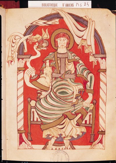 Ms 24 fol.15 Św. Mateusz, ilustracja z Ewangelii opactwa w Corbie autorstwa French School