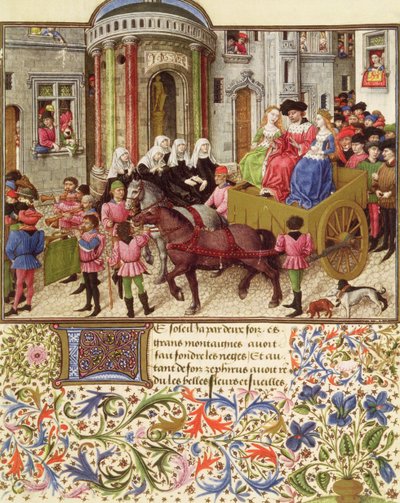 Pani 2617 Tezeusz triumfalnie wjeżdża do Aten z La Teseida, Giovanni Boccaccio (1313-75) 1340-41 autorstwa French School