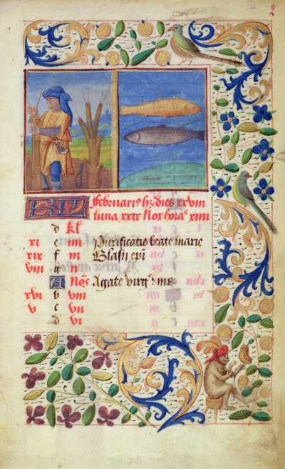Ms 2697 Kalendarz na miesiąc luty, z Heures de Notre Dame autorstwa French School