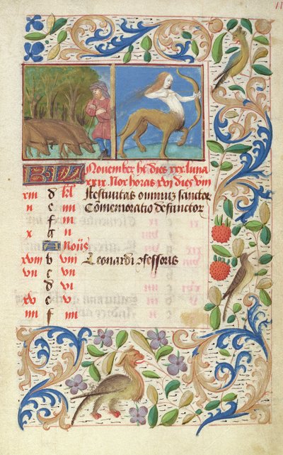 Ms 2697 Kalendarz na miesiąc listopad, z Heures de Notre Dame autorstwa French School