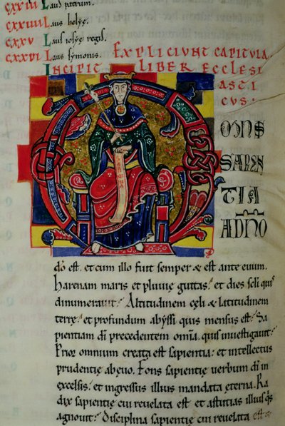 Ms 2 fol.8 Historyczny inicjał O przedstawiający postać Mądrości, z Biblii św. Benigne autorstwa French School