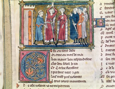 Ms 3142 fol.179 Uzbrojenie rycerza, z Recueil de Poesies Francaises, c.1280-90 autorstwa French School