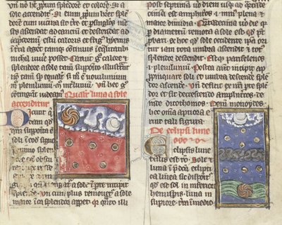 Ms 320 Fol.197r Zaćmienie Księżyca i ruchy planet, z „De Natura rerum” Thomasa van Cantimpre (1201-72) (welum) autorstwa French School
