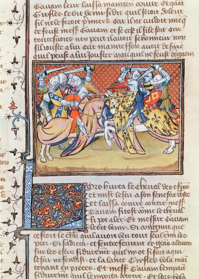 Ms 3479 t.1 fol.539 Kiedy zderzają się konie, z Livre de Messire Lancelot du Lac autorstwa French School