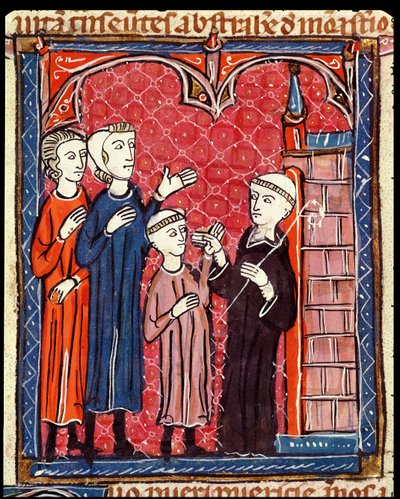 Ms 372 f.53r Dziecko przyniesione do klasztoru przez rodziców, z Decrets de Gratien autorstwa French School