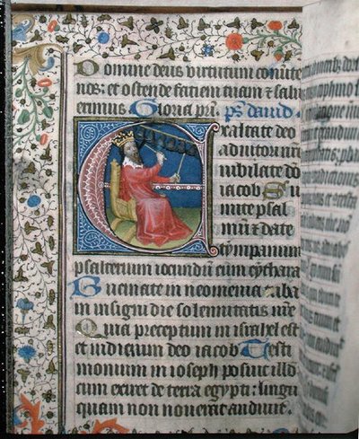 Ms 376 Król Dawid grający na carillon, ilustracja z psałterza, początek XV w. (welum) autorstwa French School