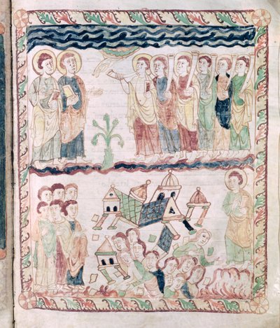 Ms 386 fol.25r Anioły z trąbkami i trzęsienie ziemi, z Apokalipsy św. Jana autorstwa French School