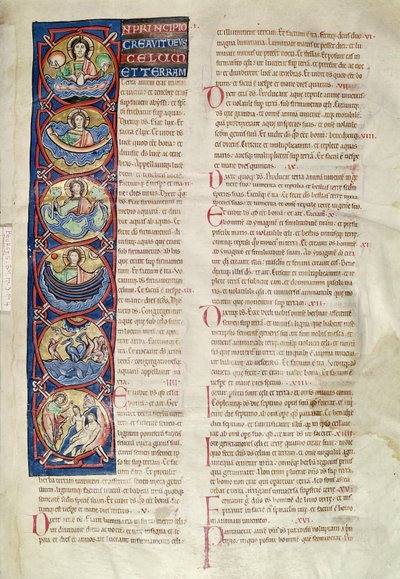 Ms 3 fol.4 Sześć dni stworzenia, z Biblii św. Sulpicjusza z Bourges autorstwa French School