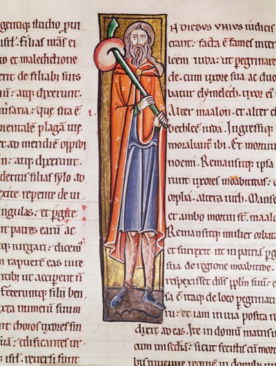 Ms 3 fol.76 Historyczny inicjał I przedstawiający wyruszającego w podróż Elimelecha, z Biblii de Saint-Sulpice de Bourges autorstwa French School