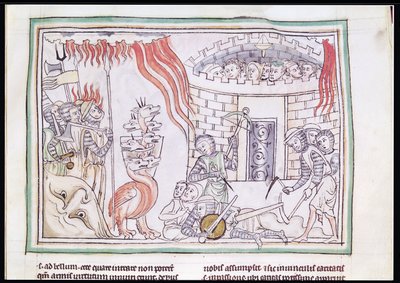 Ms 422 Fol.95r Niebiański Ogień Niszczący Armię Szatana, scena z Apokalipsy autorstwa French School