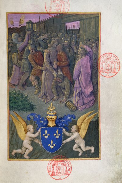 Ms 473 Judasz całujący Chrystusa, miniatura z Godzin Karola Francji, ok. 1466-69 autorstwa French School