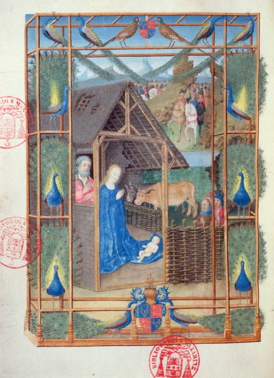 Ms 473 Szopka z pawiami, miniatura z Heures de Charles de France, c.1466-69 autorstwa French School