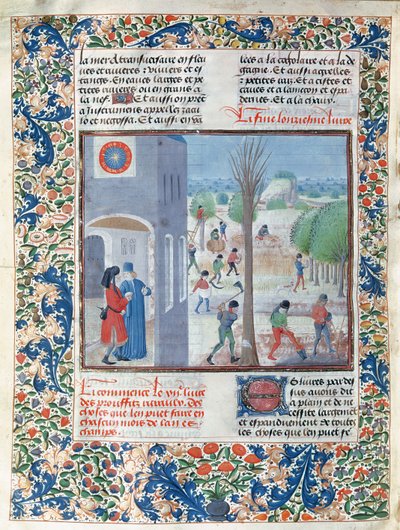 Ms 5064 f.299v Zawody dla każdego miesiąca roku, ilustracja z Le Livre des Prouffitz Champestres autorstwa Pietro de Crescenzi (1230-132021) autorstwa French School