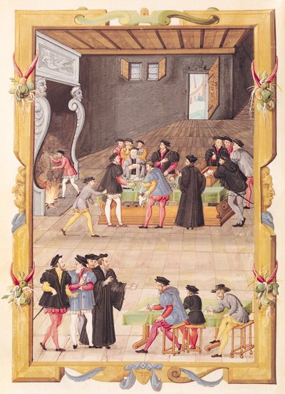 Ms 5169 f.2v Notariusze i Sekretarze Królewscy w Sali Kolegium Notariuszy i Sekretarzy Królewskich autorstwa French School