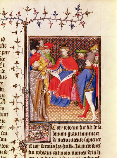 Ms 5193 Fol.52r Rosane odpowiada wysłannikom ludu, z wydania Jean Sans Peur De Casibus virorum illustrarium autorstwa Giovanniego Boccaccio (1313-75) c.1410 autorstwa French School