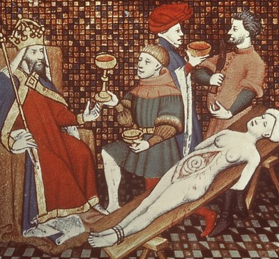 Ms 5193 f.290v Nero dokonujący sekcji swojej matki, z wydania Jean Sans Peur Przypadków mężczyzn zilustrowanych przez Giovanniego Boccaccio (1313-75) c.1410 autorstwa French School