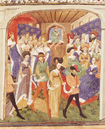 Ms 527 fol.1r Bal Dworski, z Roman du Saint Graal autorstwa French School