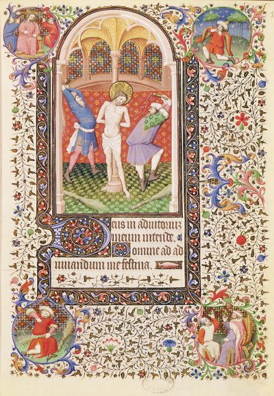 Ms 547 fol.13 Biczowanie, z Księgi Godzin używanych przez kobietę z Poitiers autorstwa French School