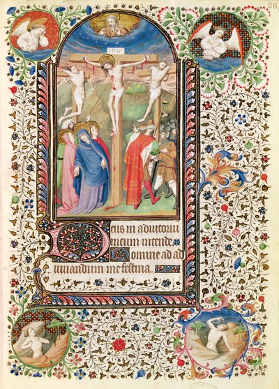 Ms 547 fol.26 Ukrzyżowanie, z Księgi Godzin używanych przez kobietę z Poitiers autorstwa French School