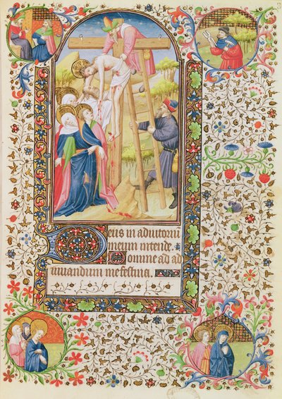 Ms 547 fol.32 Zejście z krzyża, z Księgi Godzin używanych przez kobietę z Poitiers autorstwa French School