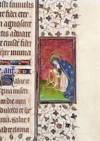 Ms 62, f.205r: Dziewica z Dzieciątkiem, fragment z francuskiego Księgi Godzin, ok.1445-50 (welum) autorstwa French School