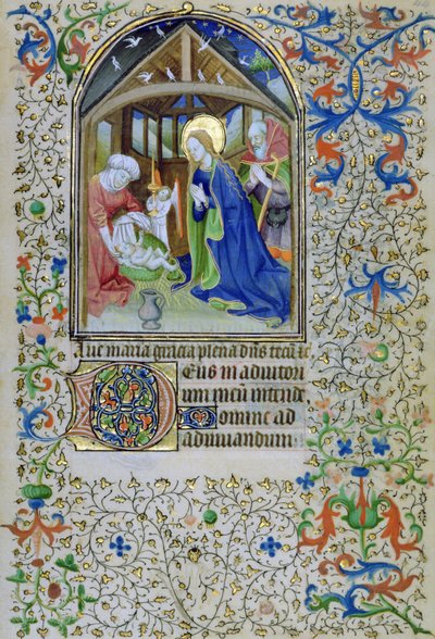 Ms 66 f.44r Dziewica i Józef adorują Chrystusa narodzonego z Godzin, Amiens autorstwa French School