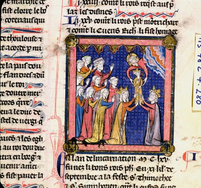 Ms 782 f.280 Król Filip II (1165-1223) z Francji, z Chroniques de Saint-Denis, koniec XIII wieku autorstwa French School