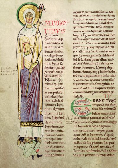 Ms 846 fol.137v Historyczny inicjał I przedstawiający św. Richrudiusa, z Recueil de Vie des Saints autorstwa French School