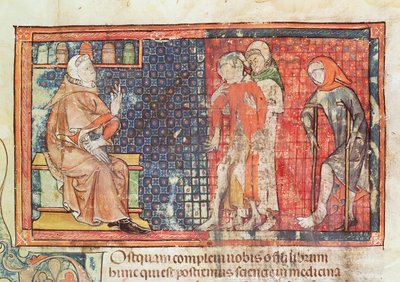 Ms 89 Ter fol.95 Chory i kaleka przedstawiony lekarzowi, z traktatu Abula Qasima Kalafa ibn al-Abbas al Zahrawi (Albucasis) autorstwa French School