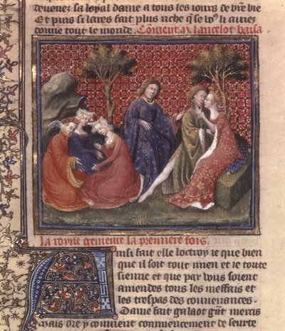 p. ks. 118 fol. Strona 219v z Poszukiwania Świętego Graala i śmierci Artura, fragment rękopisu Lancelot z jeziora autorstwa French School