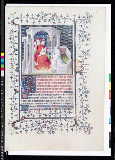 Pani ks. 12201 Fol.1 Hayton przedstawia swoją pracę papieżowi Klemensowi V (ok. 1260-1320) z Kwiatu opowieści z Kraju Orientu autorstwa Haytona (zm. 1271) 1402 autorstwa French School