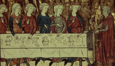 Pani ks. 1633 f.4 Urodziny Nubiena, króla Armenii, z Le Conte de Meliacin autorstwa Girardina dAmiensa autorstwa French School