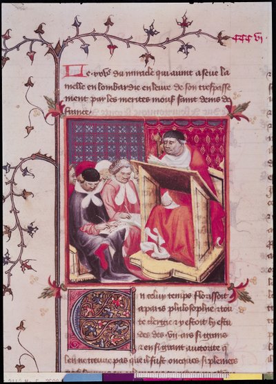 Pani Fr 2608 Fol.295v Profesor na Uniwersytecie Paryskim, z Grandes Chroniques de France, ok. 1400 autorstwa French School