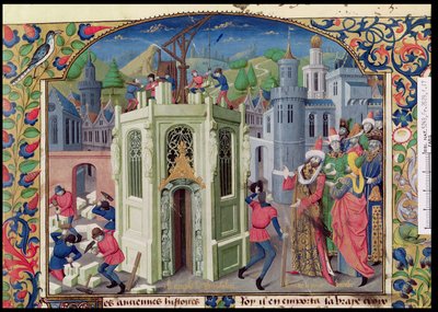 Ms Fr 2629 fol.17 Sułtan Omar inicjuje odbudowę Świątyni Jerozolimskiej, z Histoire de la conquete de Jerusalem autorstwa Wilhelma Tyru (ok. 1130-85) ok. 1470 autorstwa French School