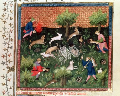 Pani Fr 616 fol.92 Polowanie na zające, z Livre de la Chasse Gastona Phebusa de Foix (1331-91), koniec XV w. autorstwa French School