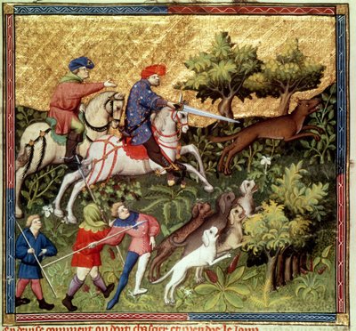 Pani Fr 616 fol.96v Polowanie na wilka, z książki Gastona Phebusa de Foix (1331-91) autorstwa French School