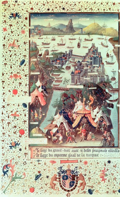 Pani Fr 9087 f.207v Oblężenie Konstantynopola w 1453, z Le Voyage dOutremer Bertrandona de la Broquiere, c.1450-75 autorstwa French School