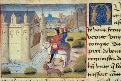 Pani Hunter 252 f.169v Fosa wokół miasta, z Les Cent Nouvelles Nouvelles, 1462 autorstwa French School