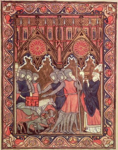 Ms Lat 10525 fol.6 Abraham przedstawia Melchizedekowi swoich jeńców i łupy, z Psałterza św. Ludwika, ok. 1258-70 autorstwa French School