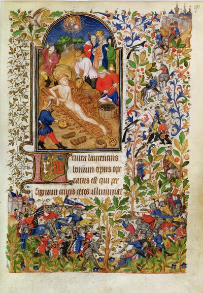 Pani Lat 1156b fol. 171 Męczeństwo św. Wawrzyńca, z Godzin Marguerite dOrleans, c.1426 autorstwa French School