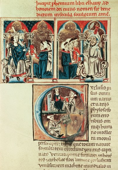 Pani Lat. 6912 fol.1v Żydowski uczony przedstawiający Filipowi dAnjou . tłumaczenie traktatu arabskiego autorstwa French School