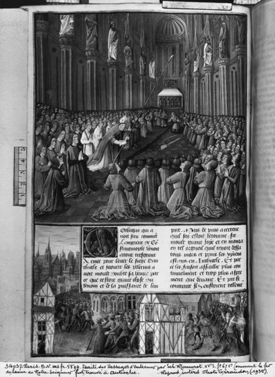 Ms.fr 5594 fol.67v Jak włócznia naszego Pana została znaleziona w Antiochii, ilustracja z Les Passages dOutre-Mer autorstwa Sebastiena Mamerota de Soissons, c.1490 autorstwa French School