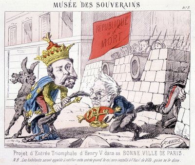 Musée des Souverains - Projekt triumfalnego wjazdu Henryka V do jego dobrego miasta Paryża (Thiers wręczył mu klucze do Paryża bronionego przez obywateli dzierżących flagę z napisem „République ou la mort”). autorstwa French School