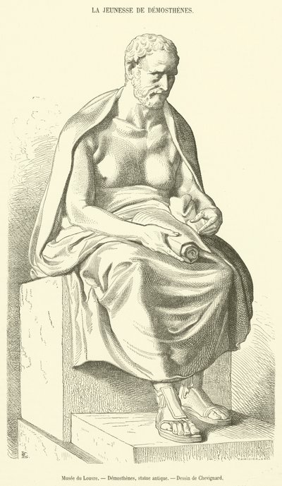 Musee du Louvre, Demostenes, zabytkowa statua (rycina) autorstwa French School