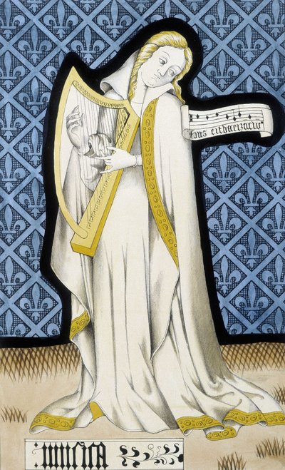 Muzyka (średniowieczny witraż) - w „Historii malarstwa na szkle” Ferdinanda de Lasteyrie, Paryż autorstwa French School