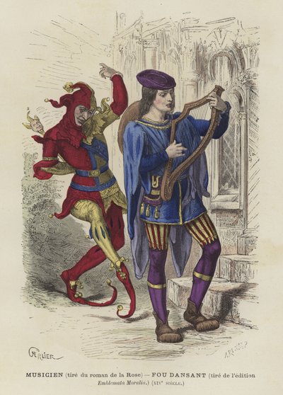 Muzyk i tańczący głupiec, XIV wiek autorstwa French School