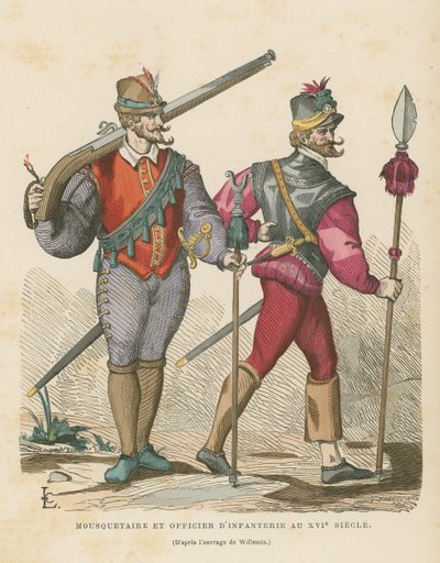 Muszkieter i oficer piechoty, XVI wiek autorstwa French School
